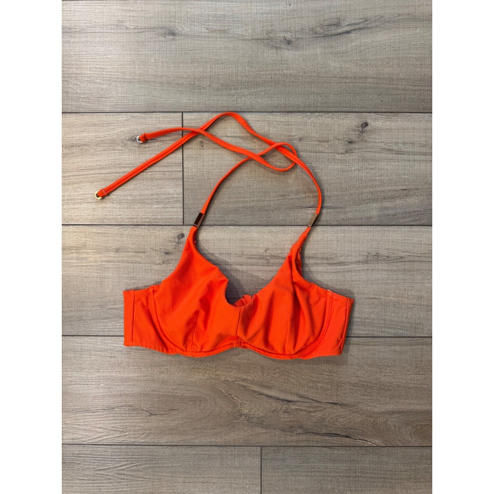 Reiss Textured Underwire Bikini Top Women Size‎ 8 Orange Gold Hardware Halter